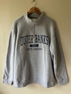 Tilly's Sz XL Mens Pullover Gray Half-Zip Outer Banks North Carolina Sweatshirt